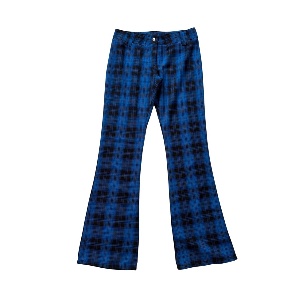 Vintage Lip Service Blue Plaid Flare Pants Bell Bottoms S Y2K Punk Mall Goth